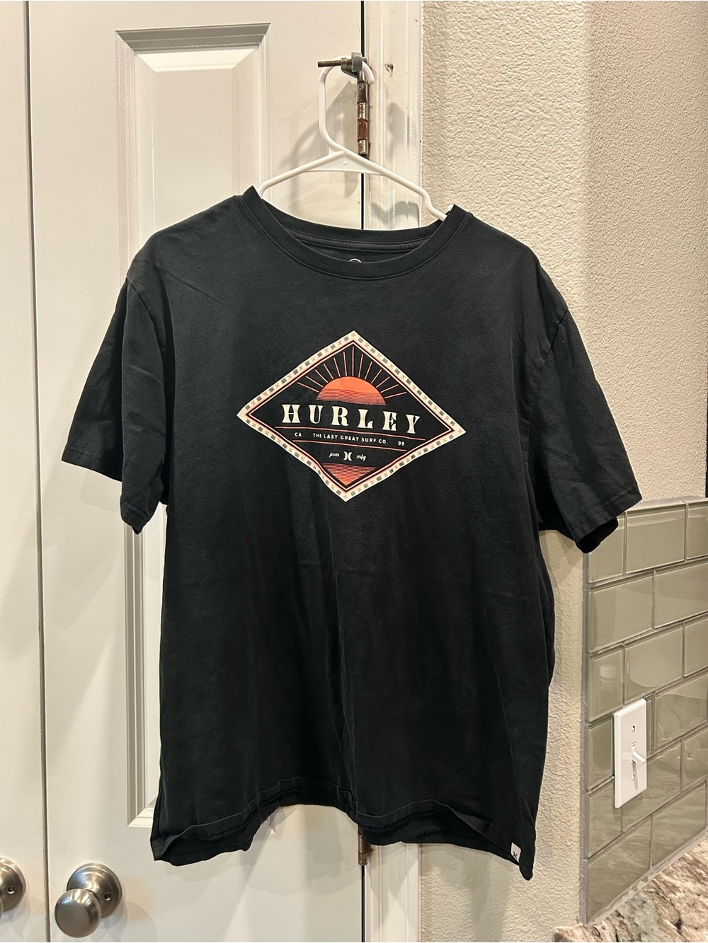 Hurley Black Tee with Sunset Diamond Logo